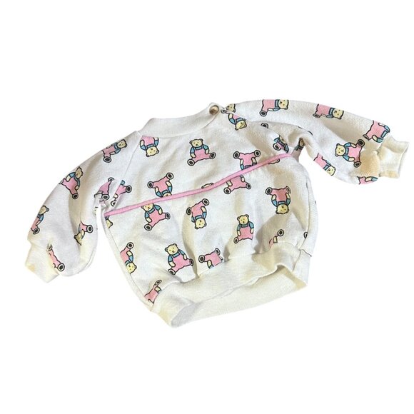 Unknown Other - Vintage Baby Sweater With Bear Print - 80s White Cotton Blend Pullover